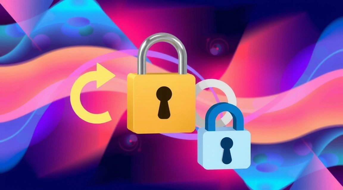 Ilustración de datos personales seguros con un candado y símbolos de privacidad