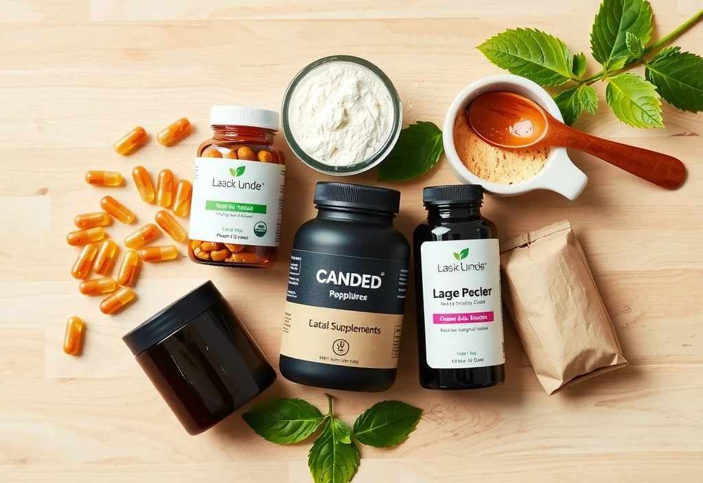 Variedad de suplementos alimenticios naturales en Envases ecológicos