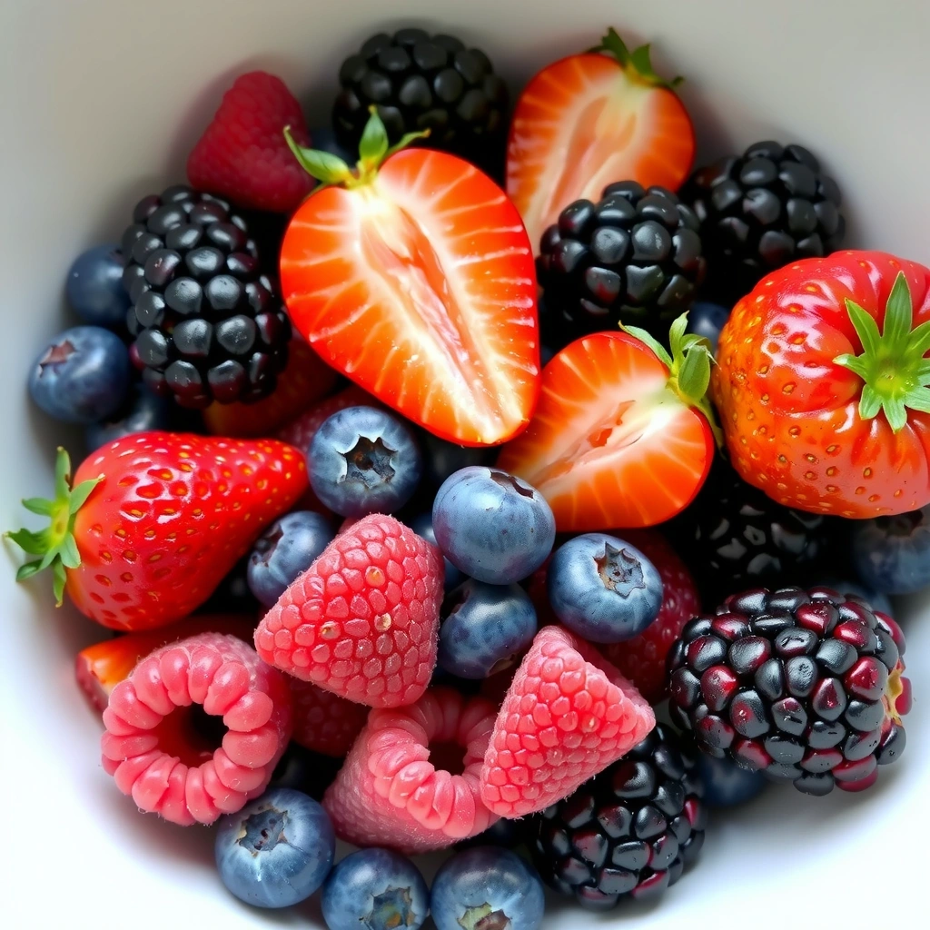 Bayas variadas como fresas y arándanos