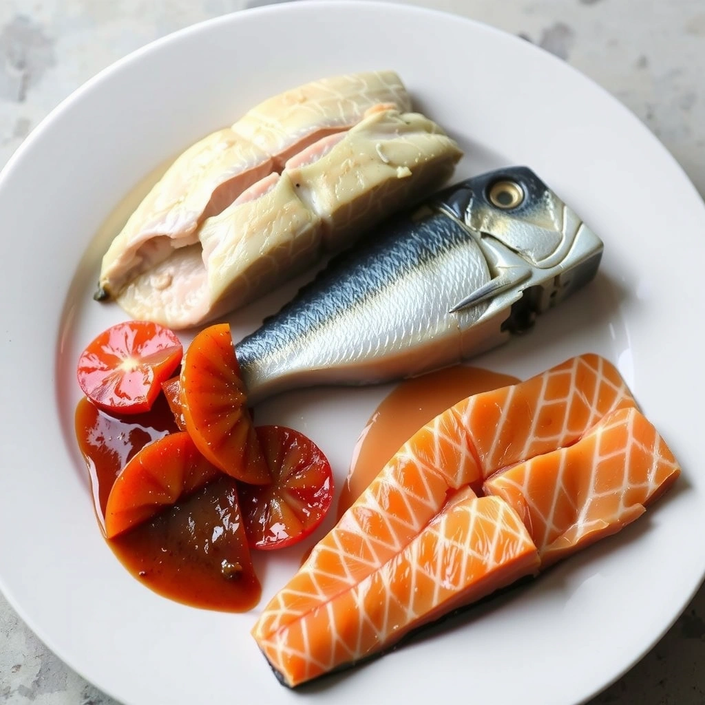 Pescado graso como el salmón y el atún en un plato