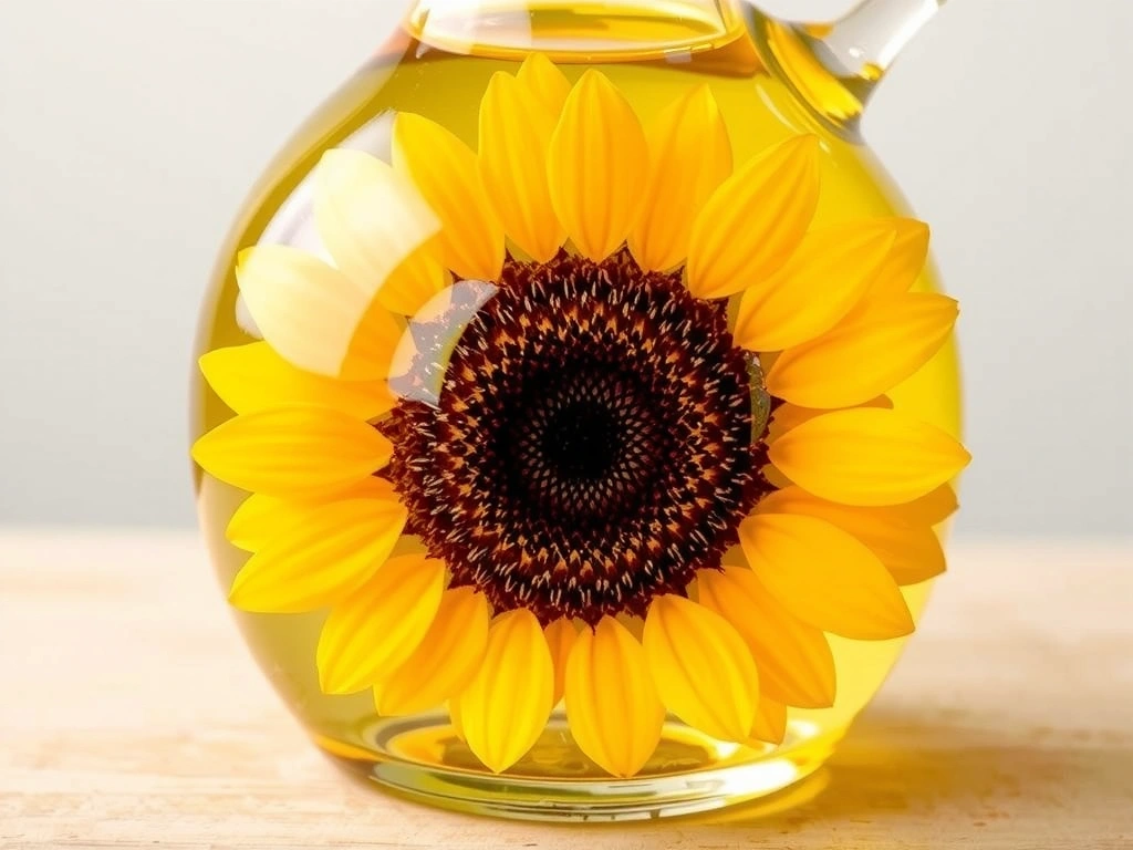 Aceite de girasol en una botella de vidrio