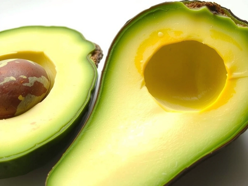 Aguacate cortado por la mitad, mostrando el hueso